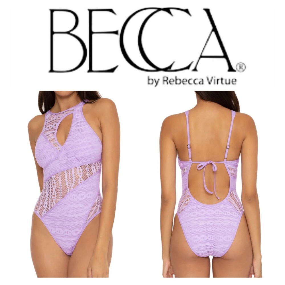 NWOT BECCA Color Play Crochet High Neck One-Piece Swimsuit